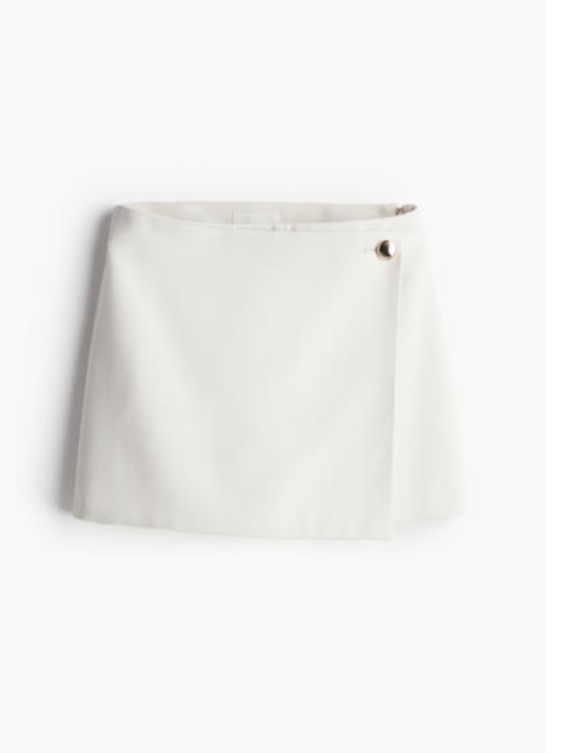 H&M White Wrap Mini Skort With Gold Accent Button - Cream
